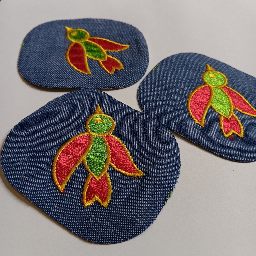 70s Embroidered Bird Vintage Denim Iron On Patch Lot Of 3, 1970s Era Boho Retro - Picture 2 of 9